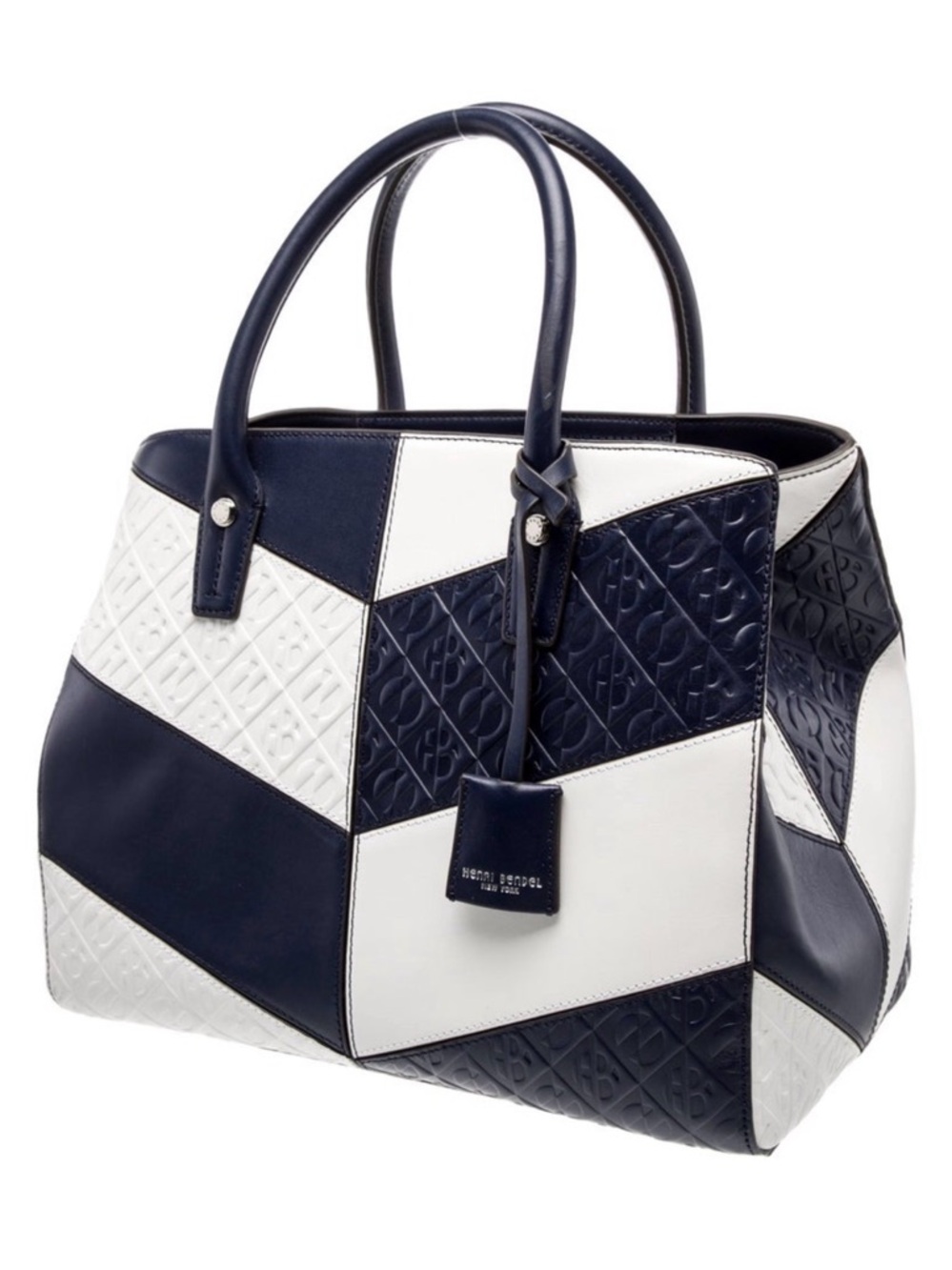 SOLD LIVE Henri Bendel Navy & White Leather Chevron Handbag with DUSTBAG!